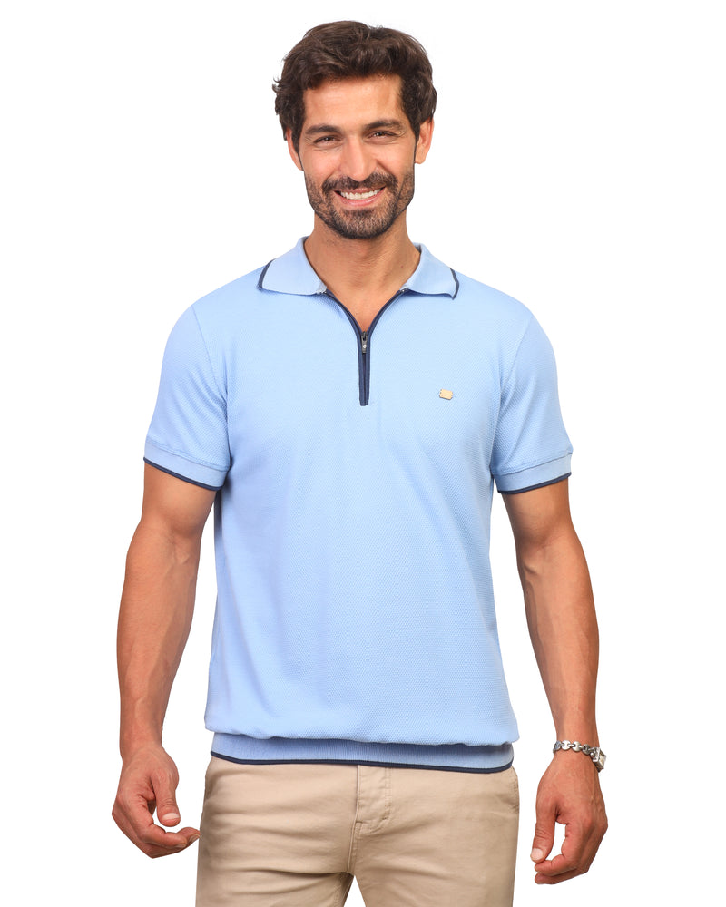 Men's Short-Sleeve Shirt with Zip Collar