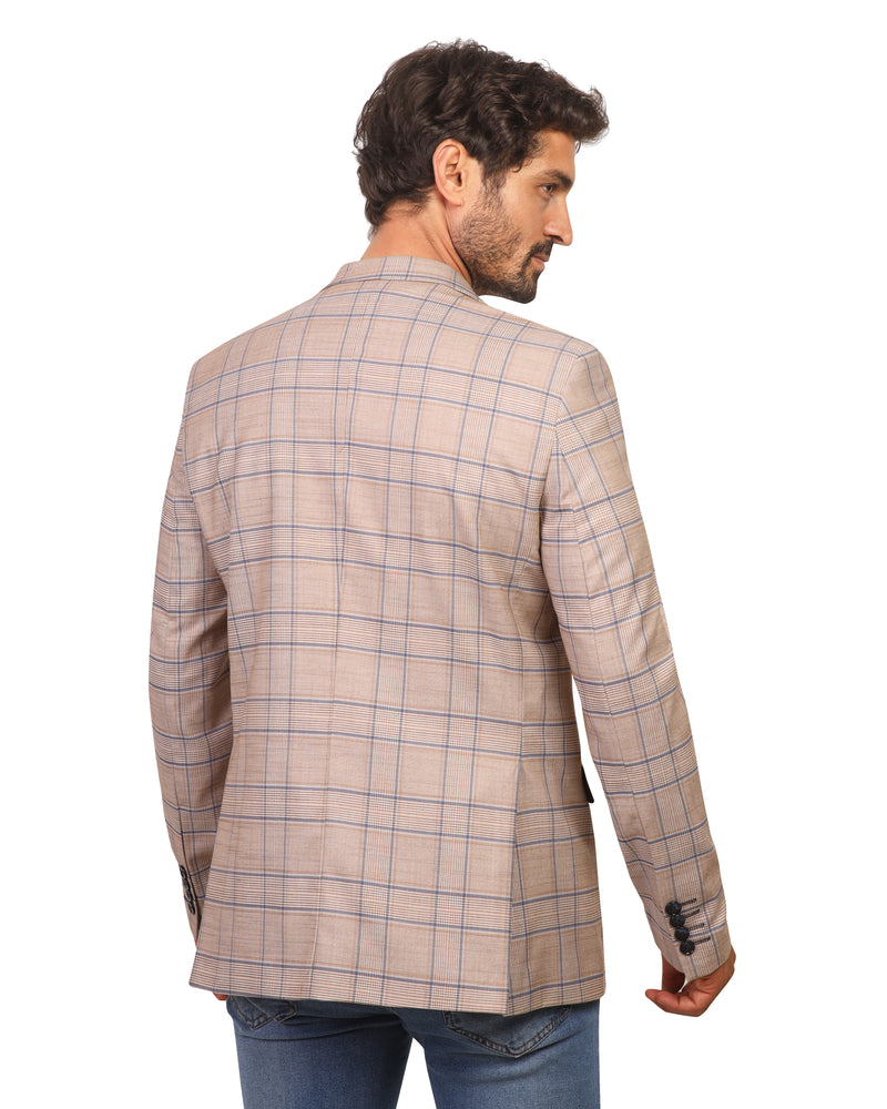 Men's Casual Blazer Plaid Sport Coat Classic Fit Two Button Mix of brown and Baby Blue