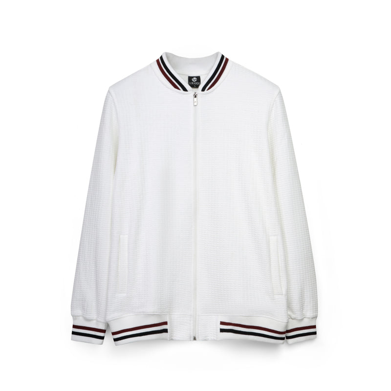 Men’s White Textured Zip-Up Sweatshirt