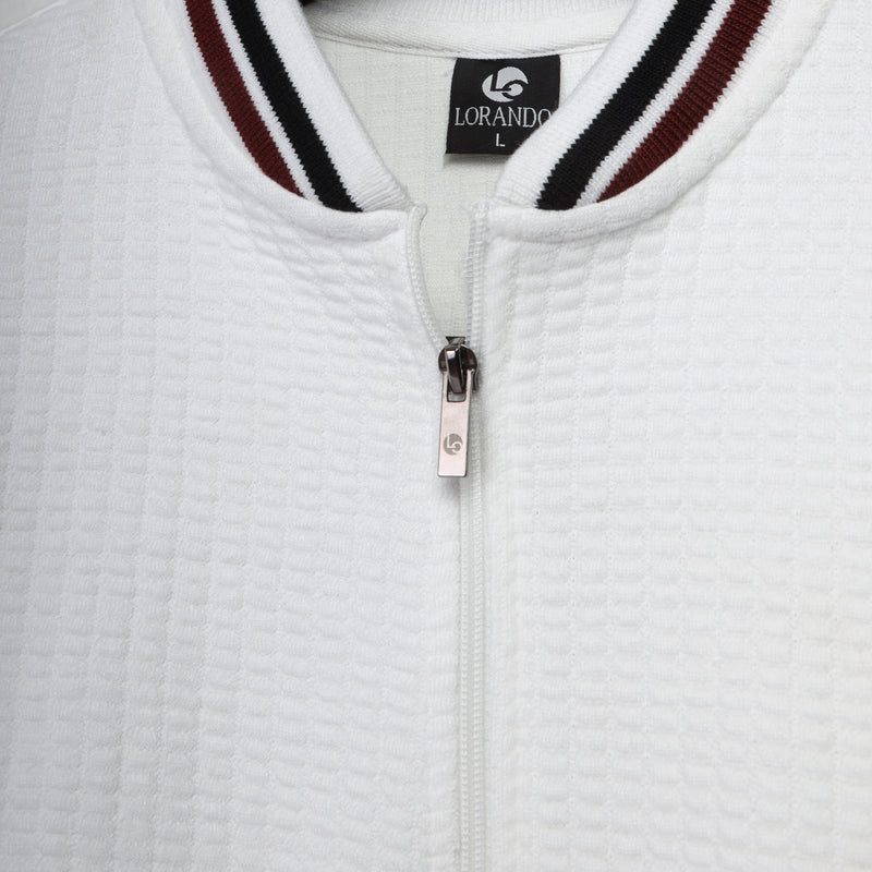 Men’s White Textured Zip-Up Sweatshirt
