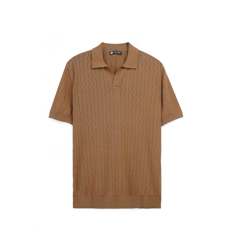 Sage Ribbed Knit Button-Up Polo Shirt