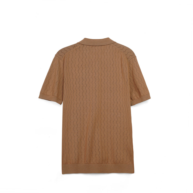 Sage Ribbed Knit Button-Up Polo Shirt