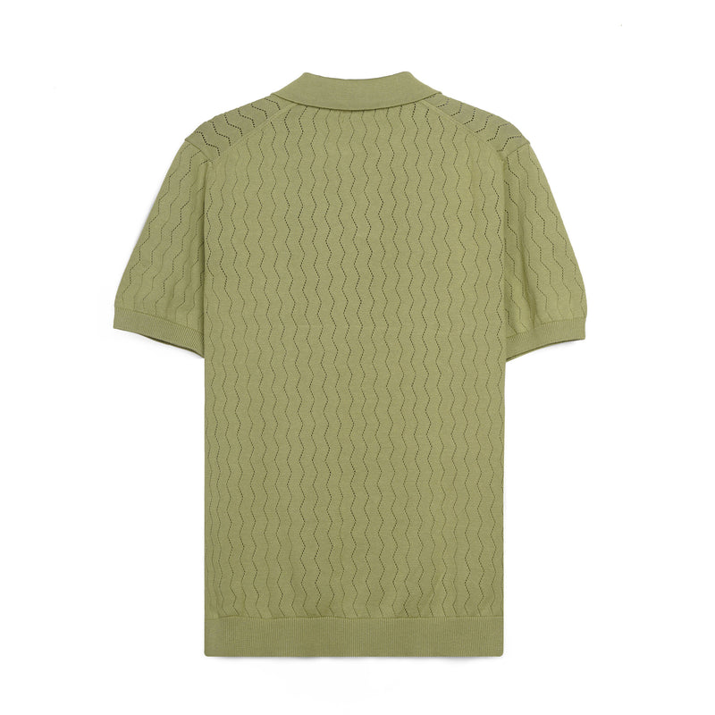 Sage Ribbed Knit Button-Up Polo Shirt