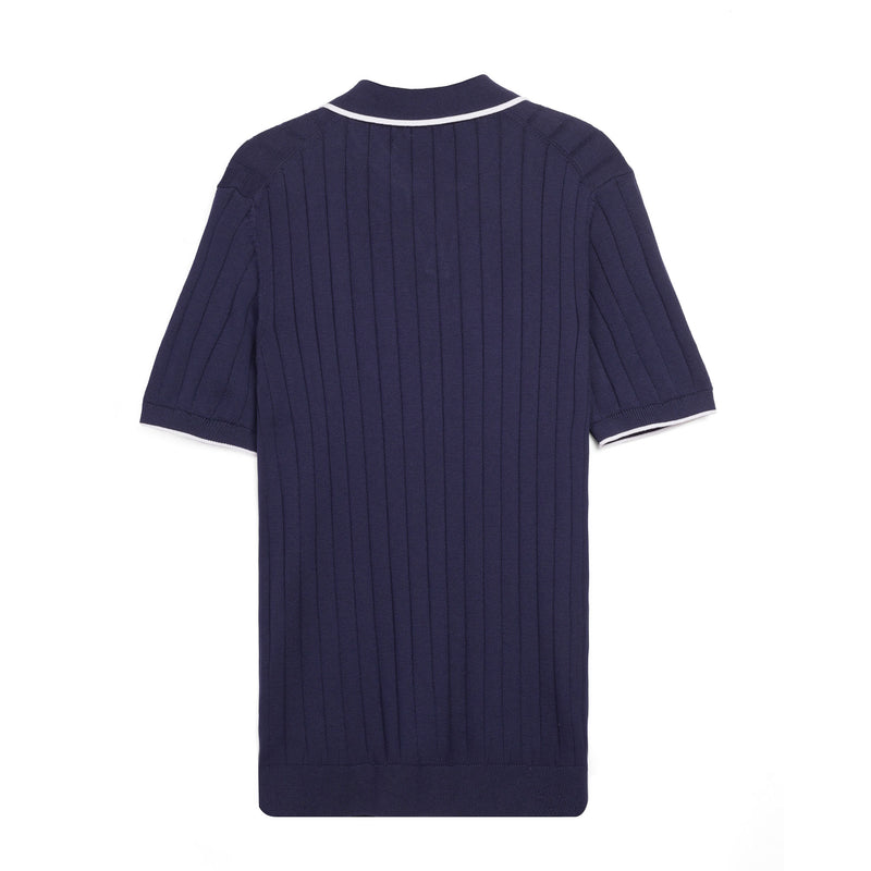 Ribbed Knit Polo Shirt