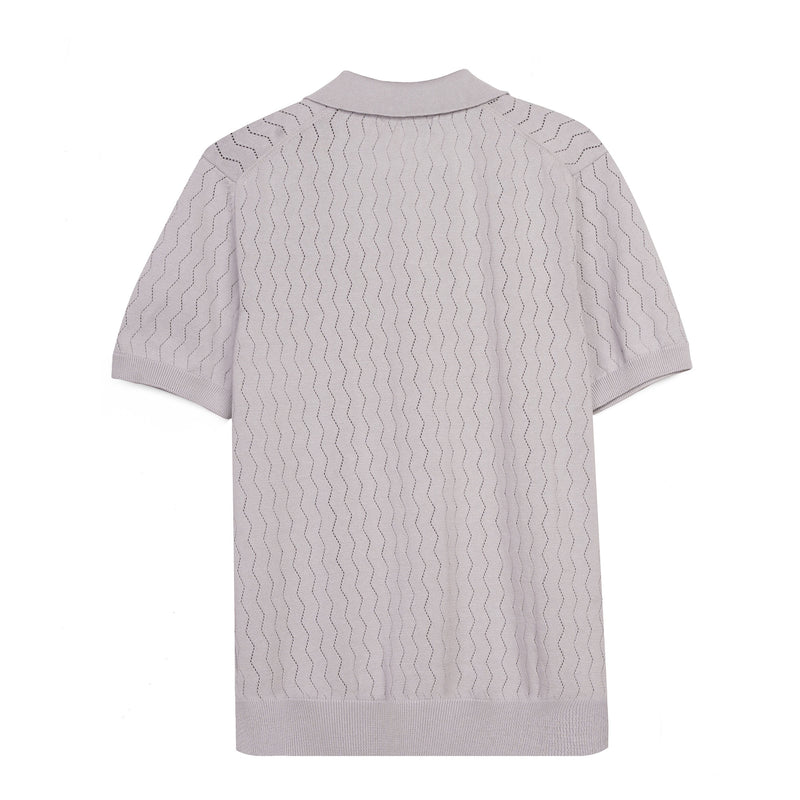 Sage Ribbed Knit Button-Up Polo Shirt