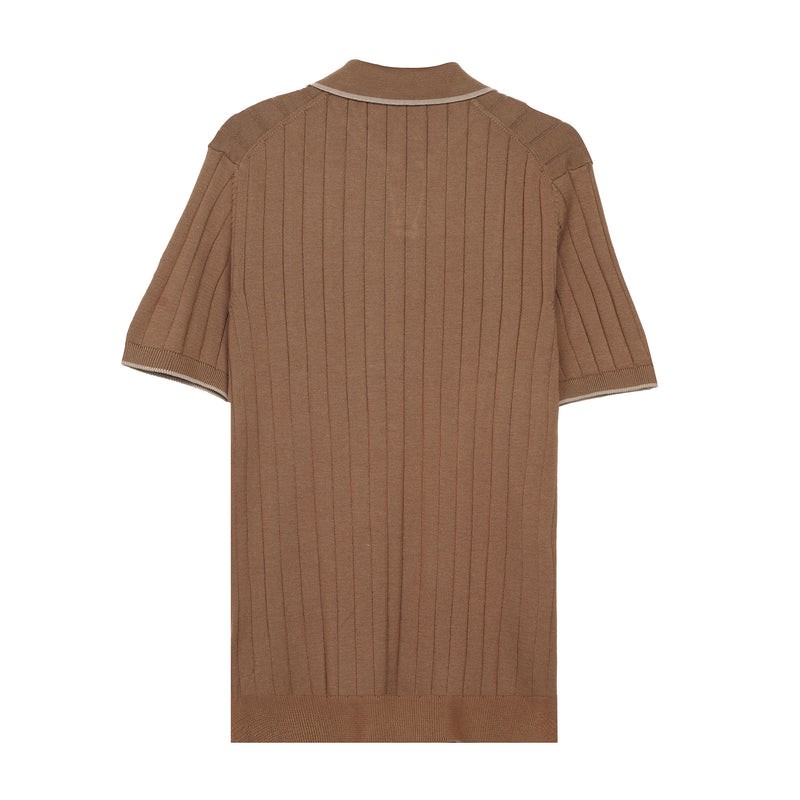 Ribbed Knit Polo Shirt