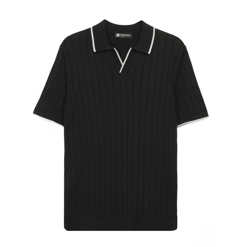 Ribbed Knit Polo Shirt