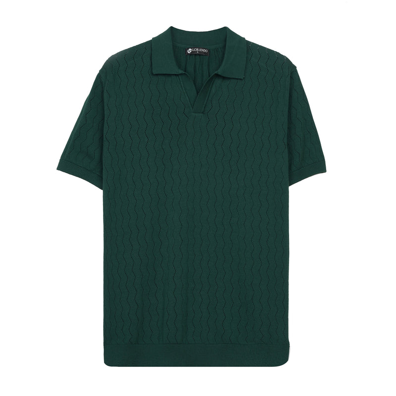 Sage Ribbed Knit Button-Up Polo Shirt