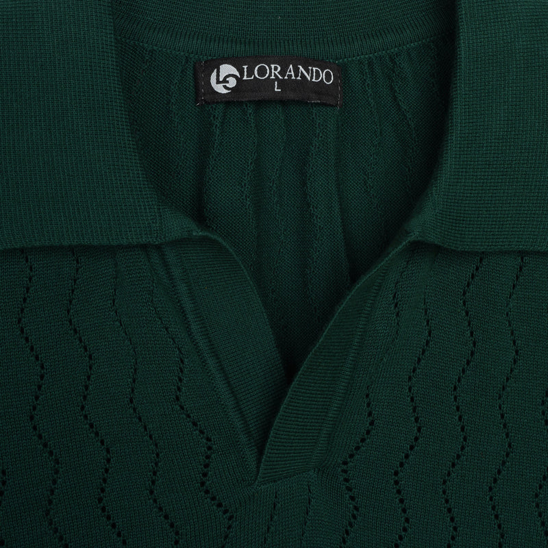 Sage Ribbed Knit Button-Up Polo Shirt