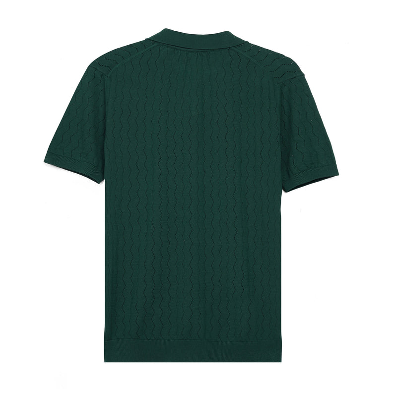 Sage Ribbed Knit Button-Up Polo Shirt