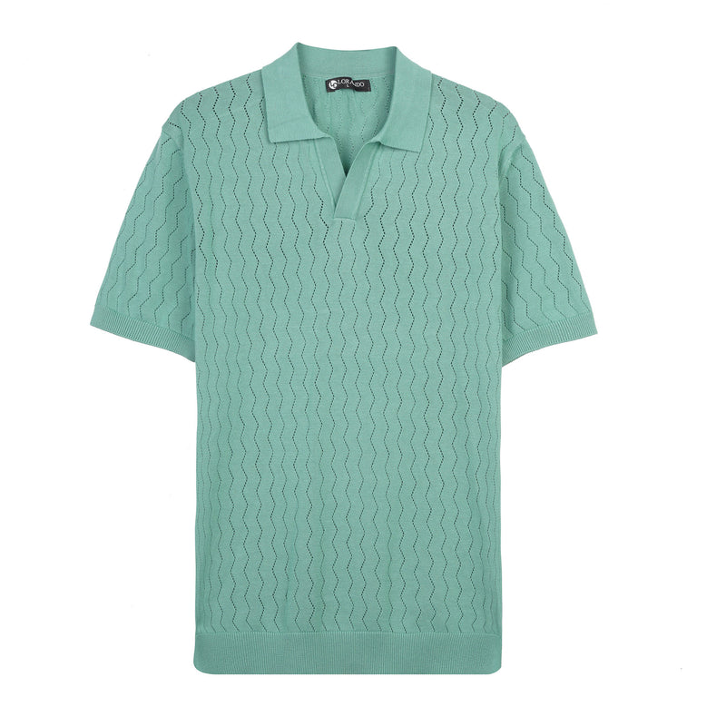 Sage Ribbed Knit Button-Up Polo Shirt