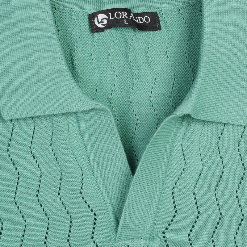 Sage Ribbed Knit Button-Up Polo Shirt