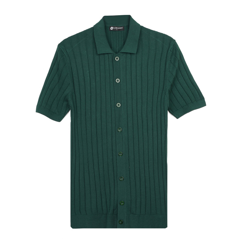 Sage Green Ribbed Knit Button-Up Polo Shirt