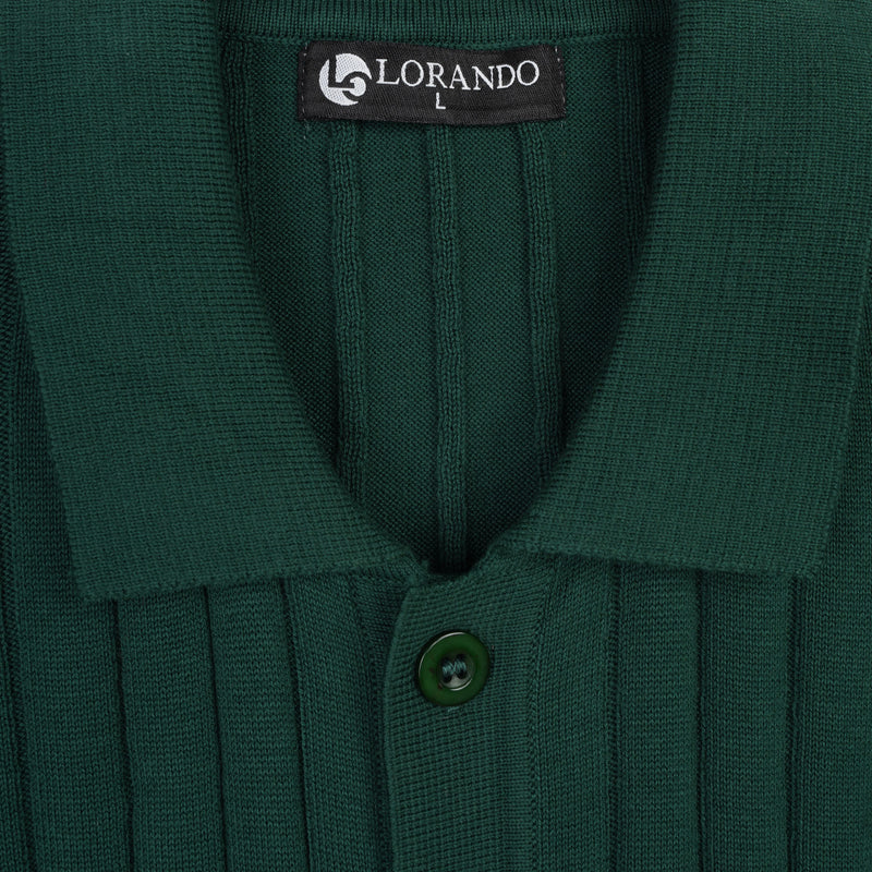 Sage Green Ribbed Knit Button-Up Polo Shirt