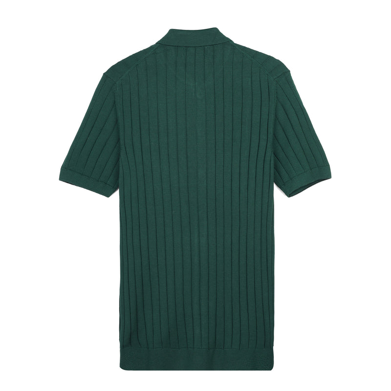 Sage Green Ribbed Knit Button-Up Polo Shirt