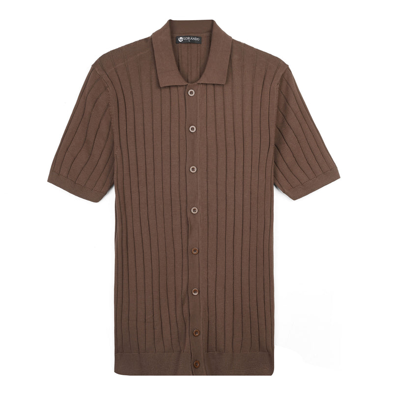 Sage Green Ribbed Knit Button-Up Polo Shirt