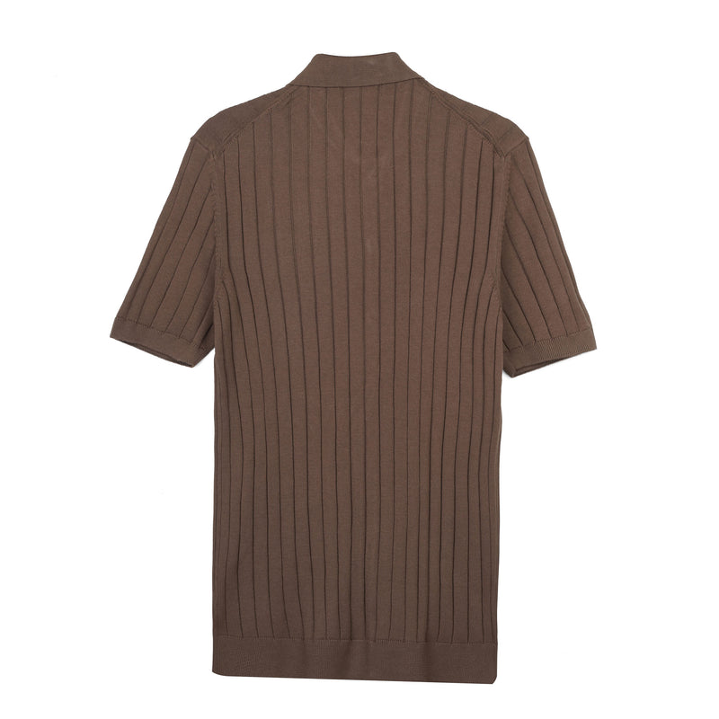 Sage Green Ribbed Knit Button-Up Polo Shirt