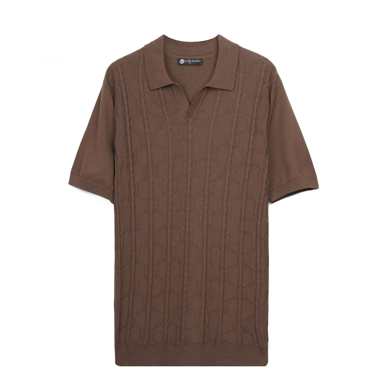 Cable Knit Open Collar Polo Shirt