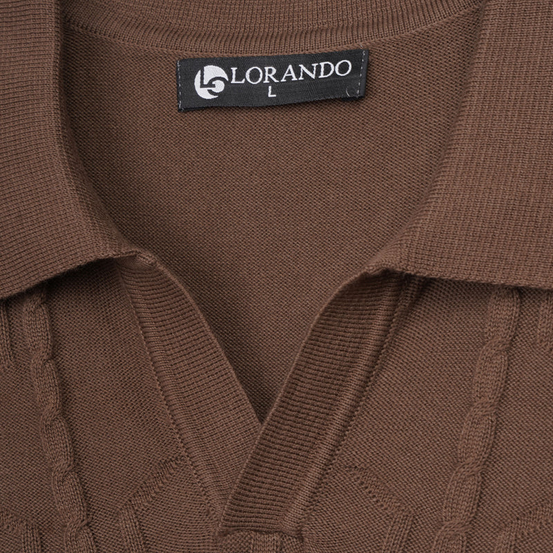 Cable Knit Open Collar Polo Shirt