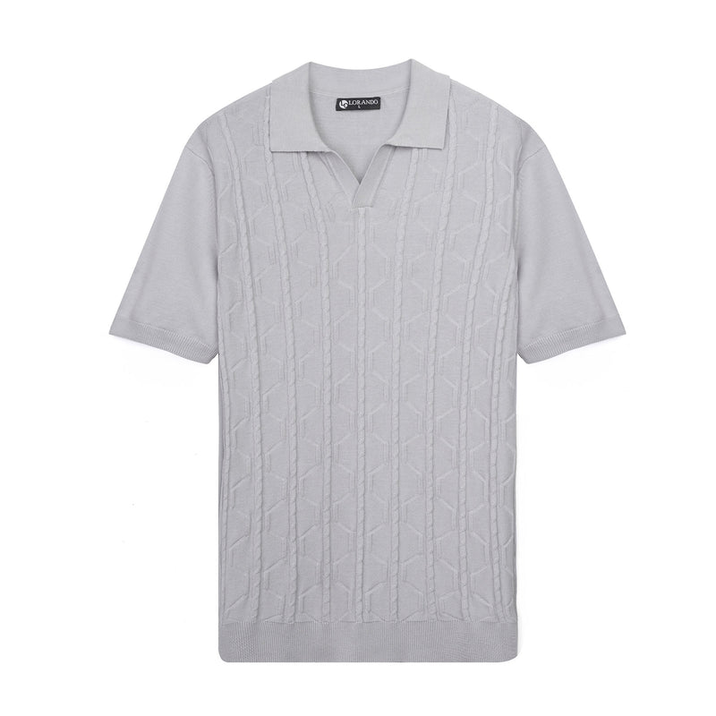 Cable Knit Open Collar Polo Shirt