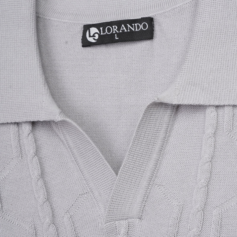 Cable Knit Open Collar Polo Shirt