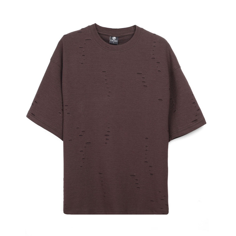 Oversized Distressed Ribbed T-Shirt