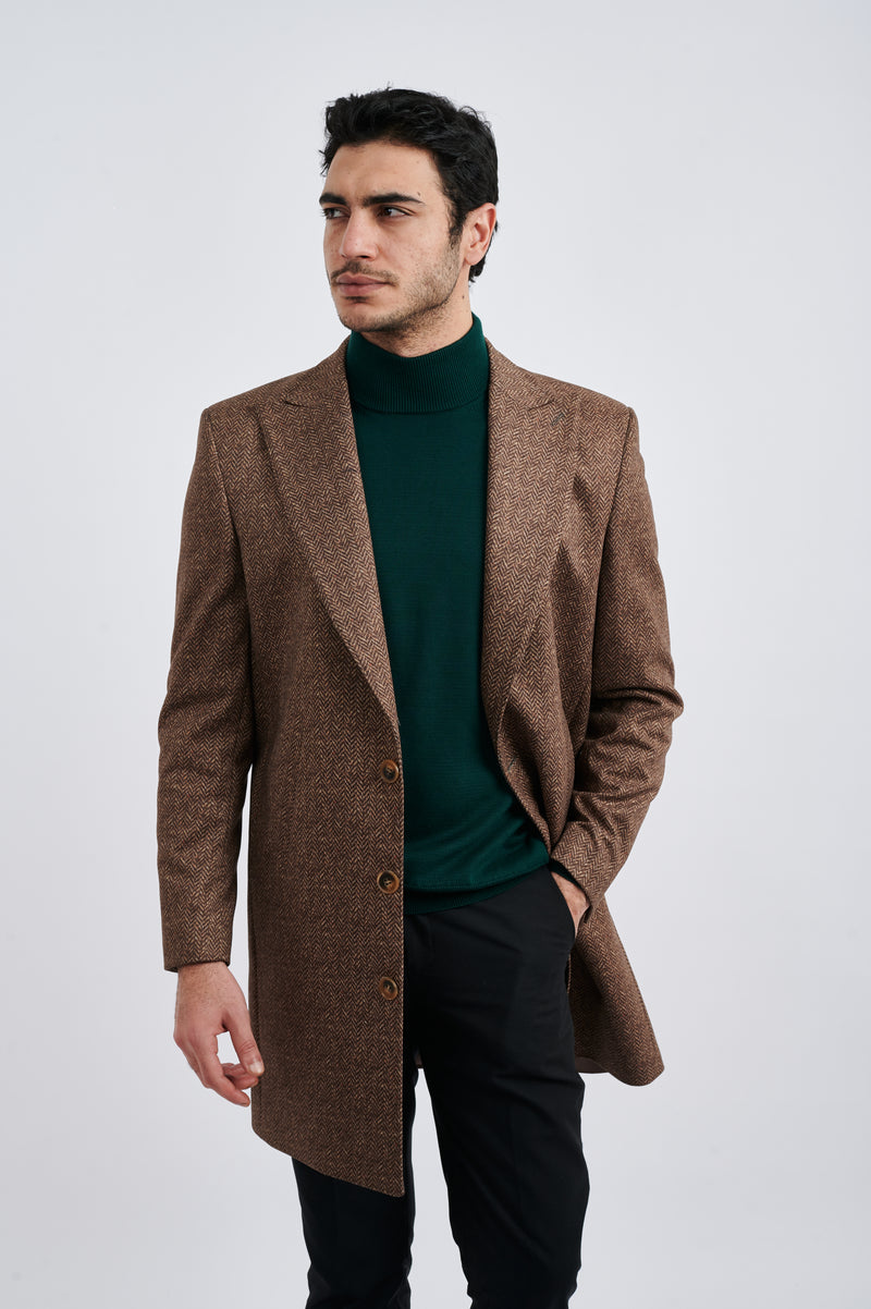 Premium Herringbone Wool Overcoat