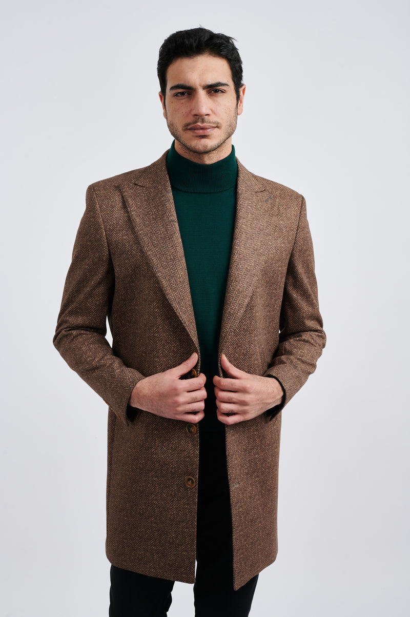 Premium Herringbone Wool Overcoat