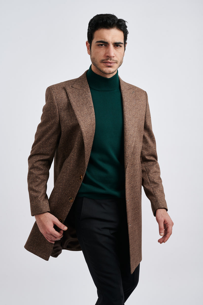 Premium Herringbone Wool Overcoat