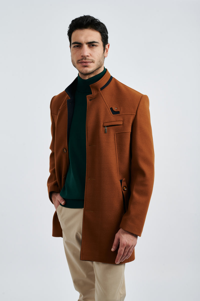 Modern Chestnut Tailored Half Coat