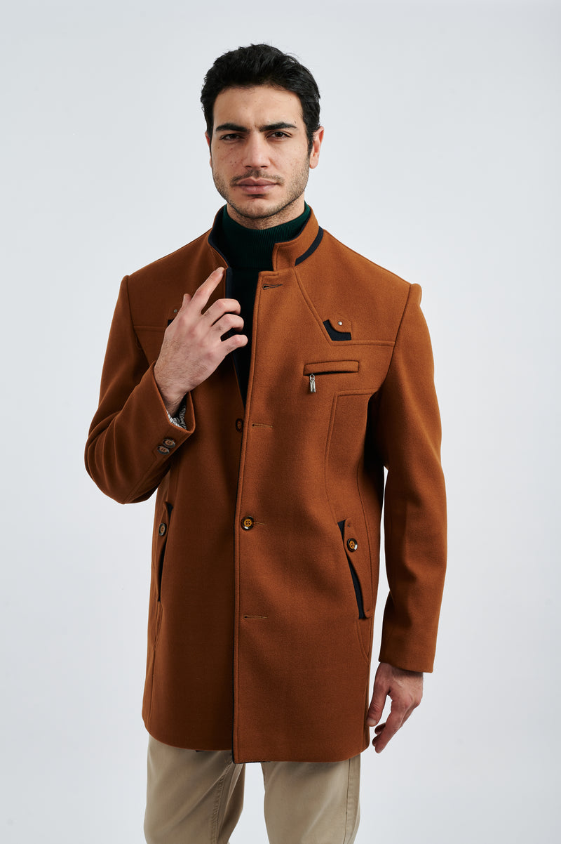 Modern Chestnut Tailored Half Coat