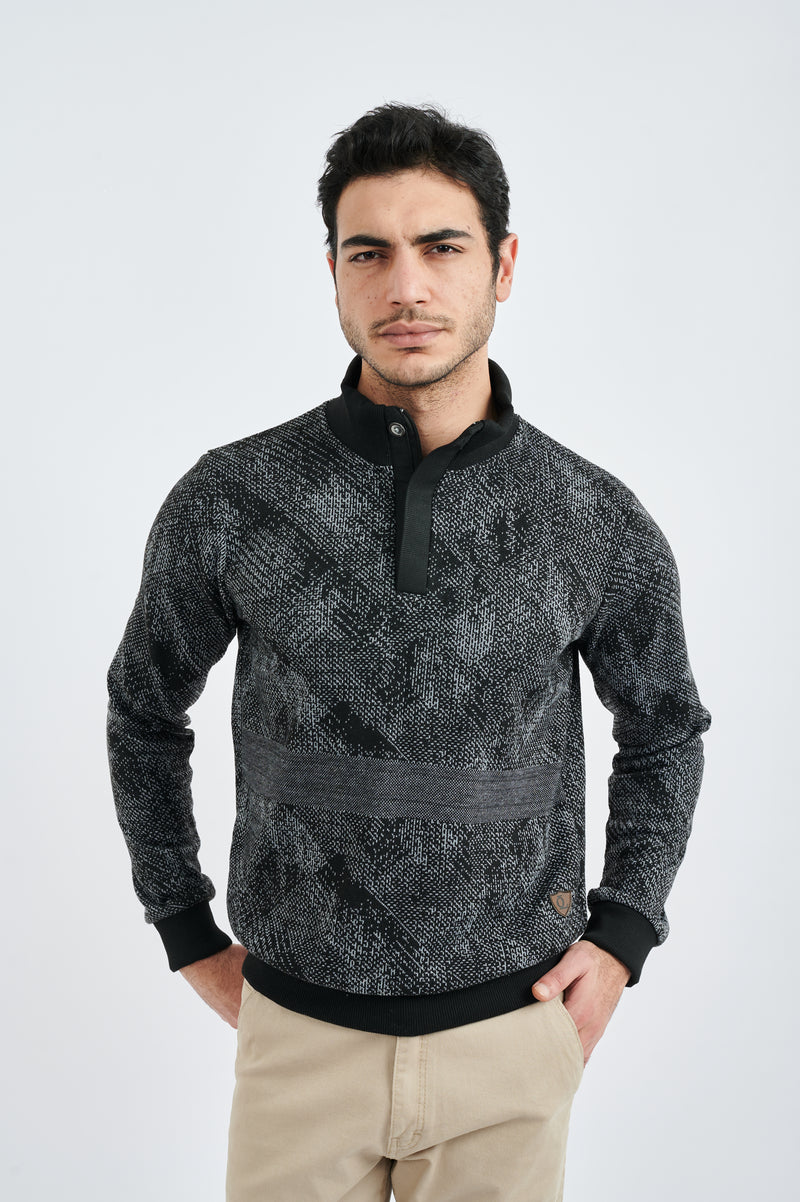 Shadow Texture Half-Placket Sweater