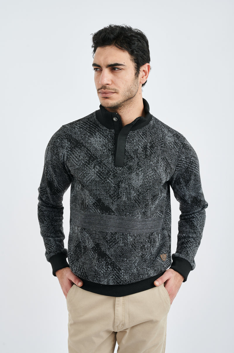 Shadow Texture Half-Placket Sweater