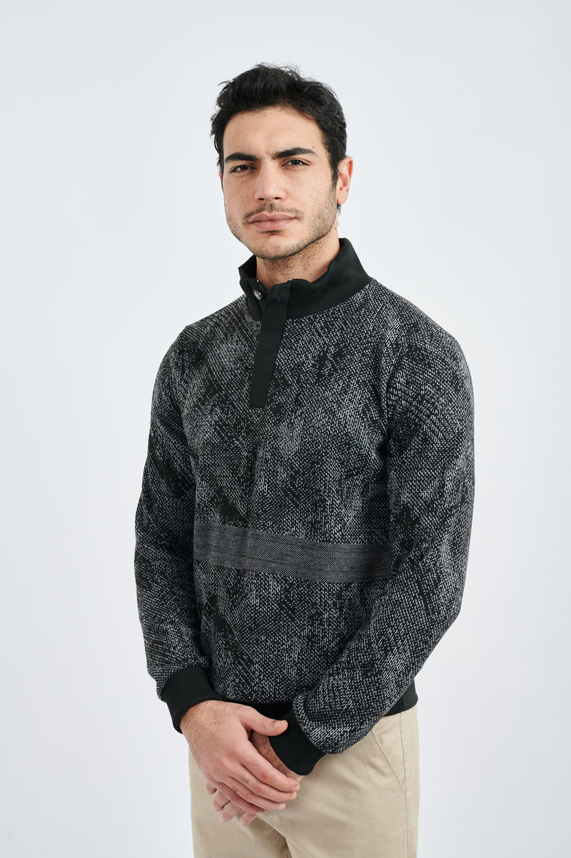 Shadow Texture Half-Placket Sweater
