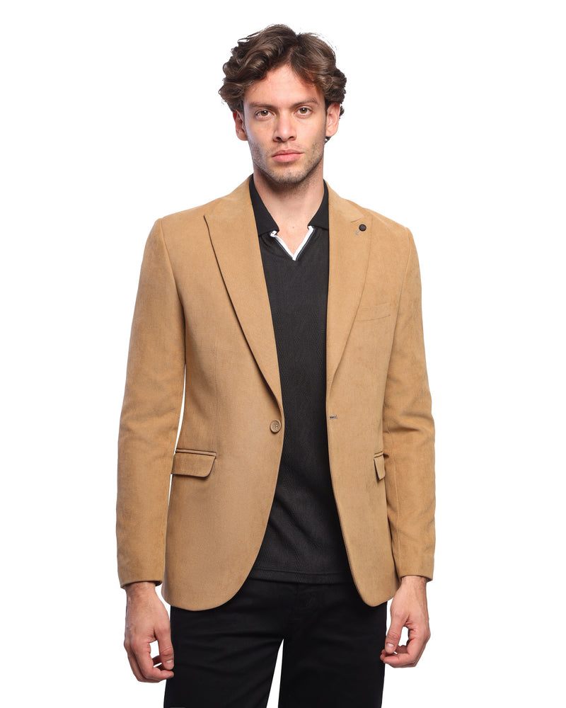 Camel Slim-Fit Smart Casual Blazer