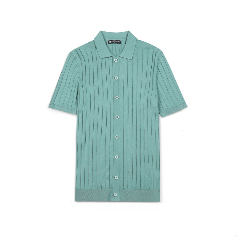 Sage Green Ribbed Knit Button-Up Polo Shirt