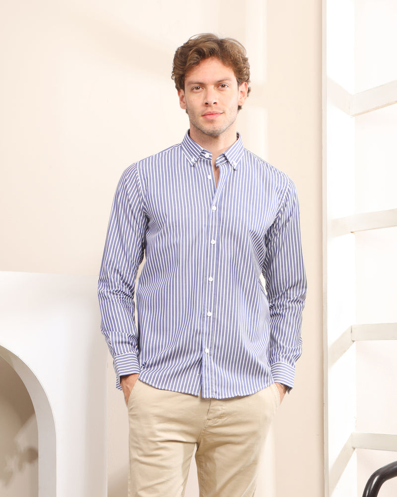 Men's Long-Sleeve Striped Casual Shirt