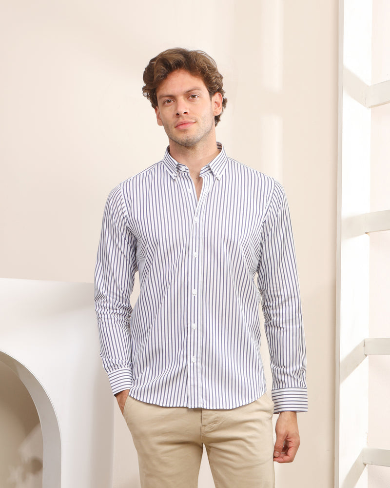 Men's Long-Sleeve Striped Casual Shirt