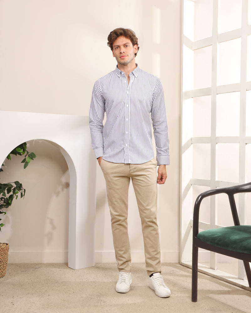 Men's Long-Sleeve Striped Casual Shirt