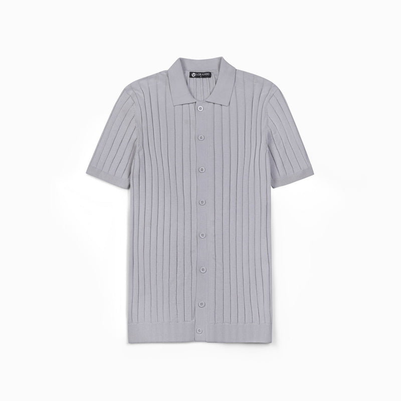 Sage Green Ribbed Knit Button-Up Polo Shirt