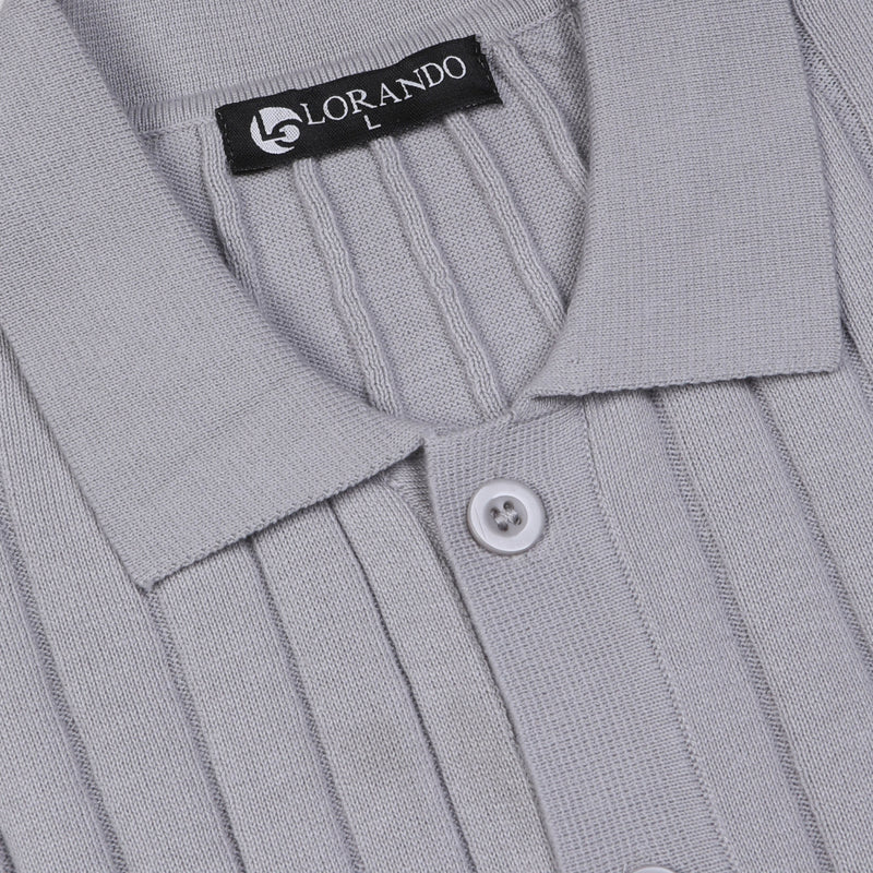 Sage Green Ribbed Knit Button-Up Polo Shirt