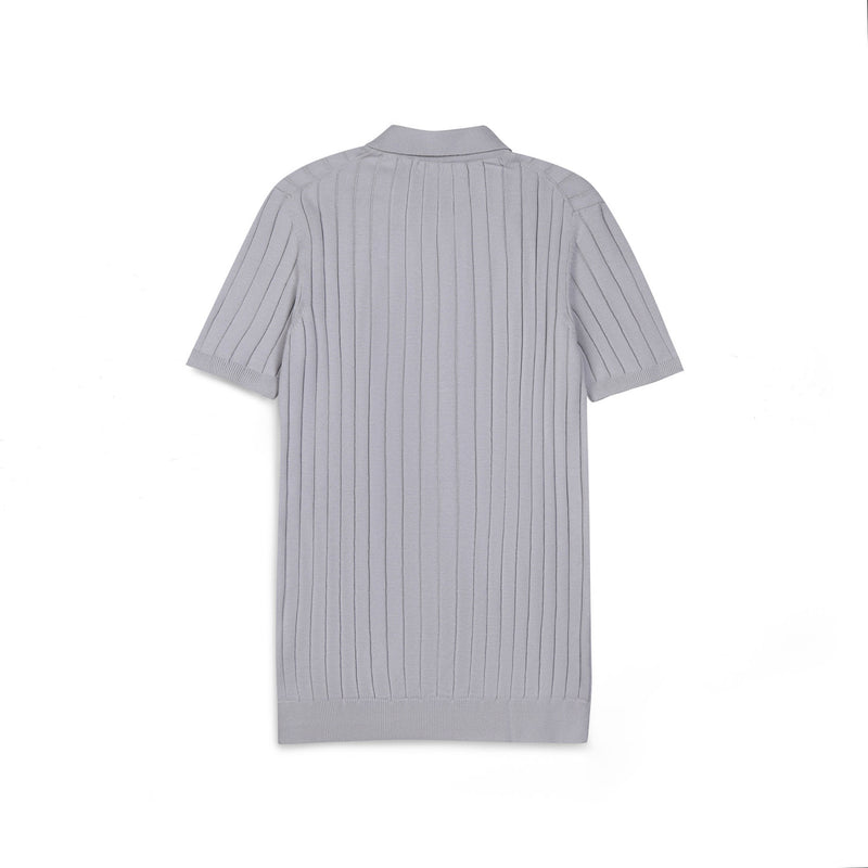 Sage Green Ribbed Knit Button-Up Polo Shirt