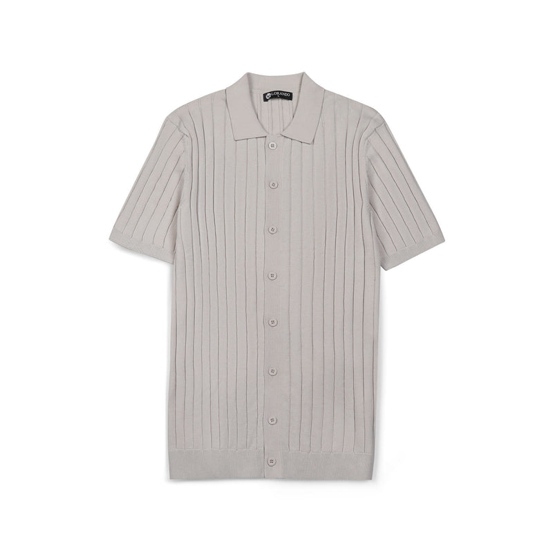 Sage Green Ribbed Knit Button-Up Polo Shirt