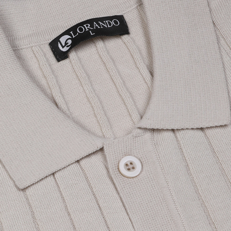 Sage Green Ribbed Knit Button-Up Polo Shirt