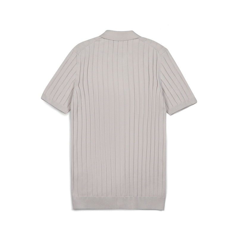 Sage Green Ribbed Knit Button-Up Polo Shirt